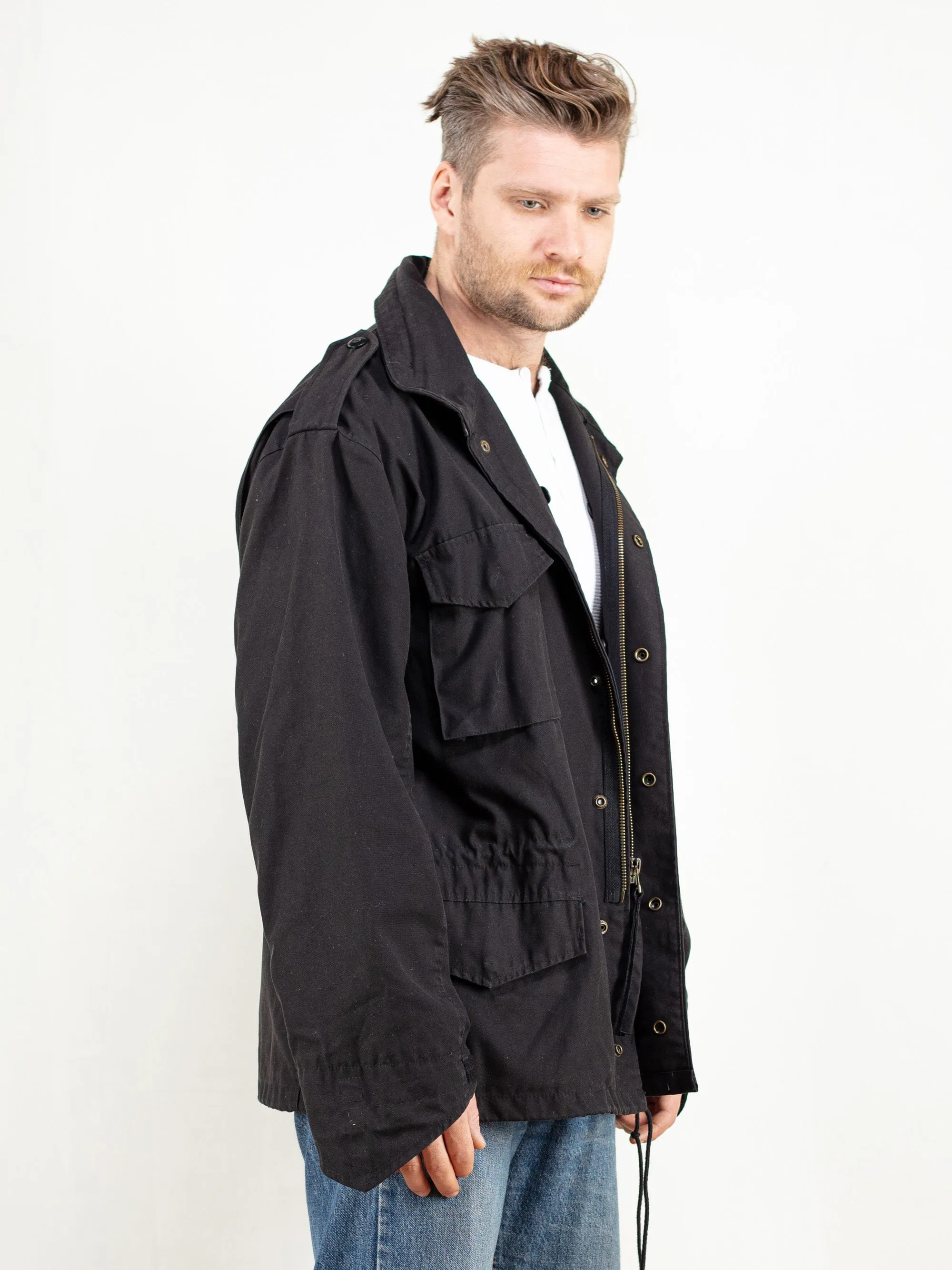 Vintage 90's Men Black Military Parka Jacket