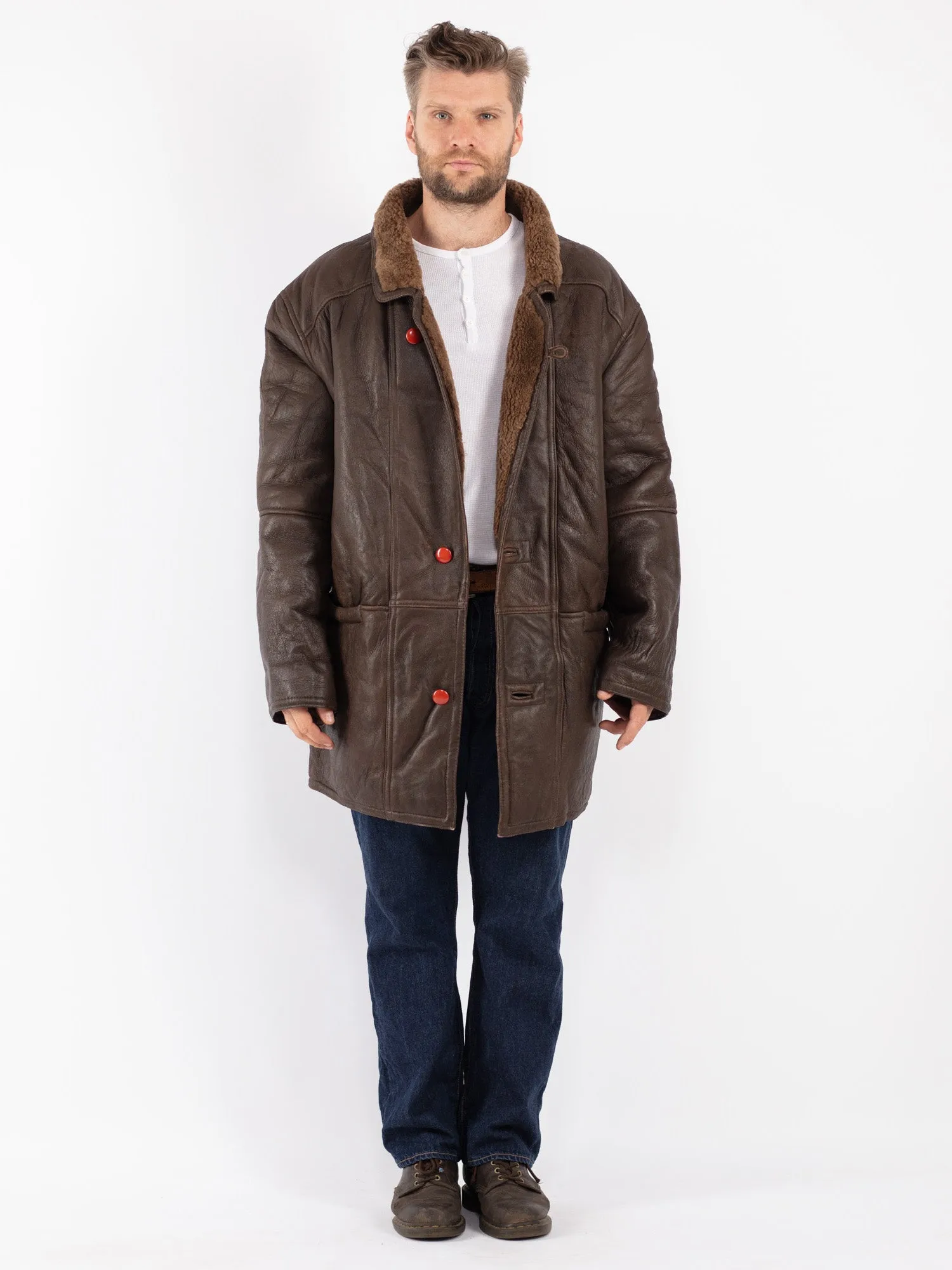 Vintage 90's Men Sheepskin Coat in Brown