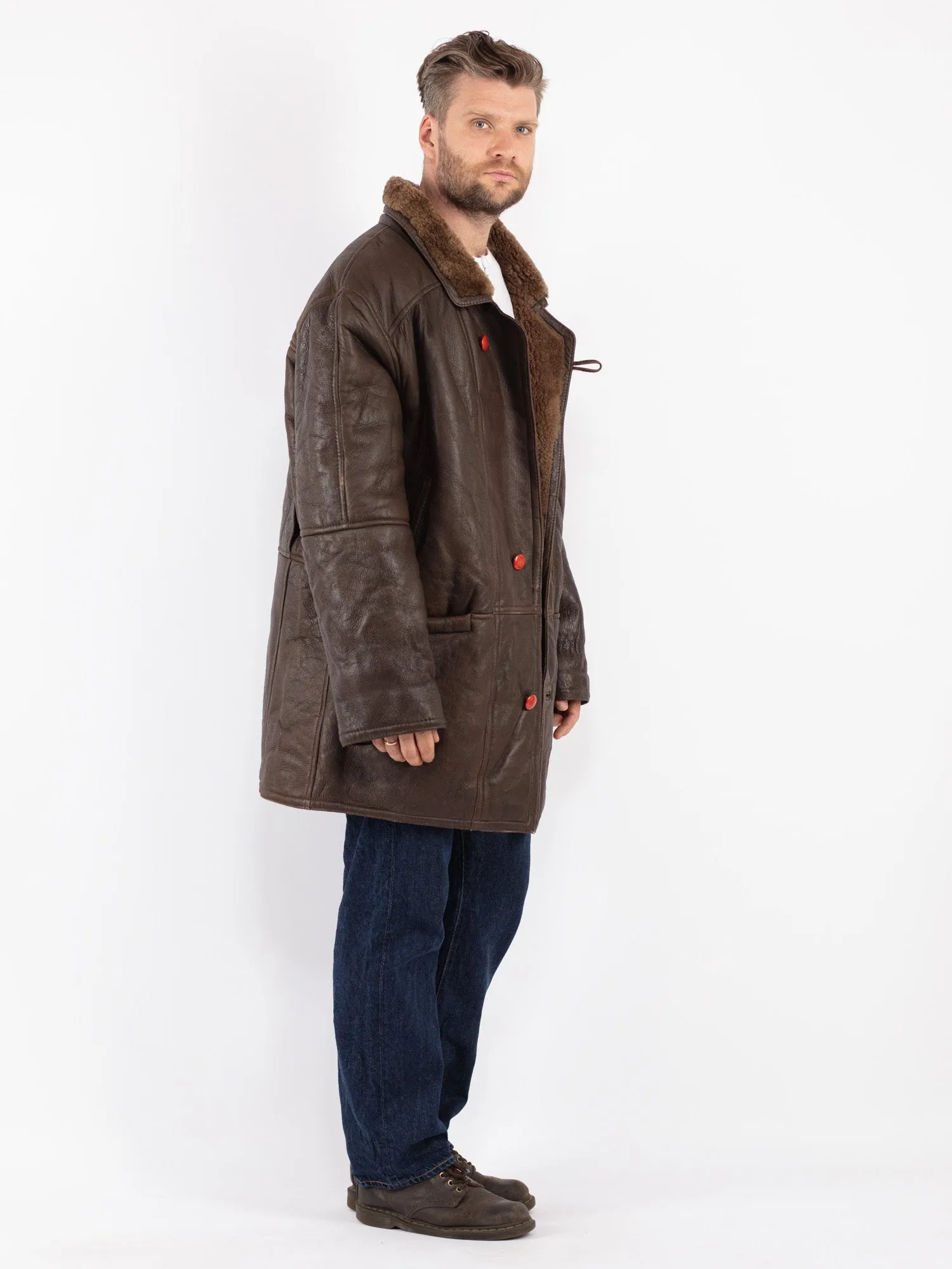 Vintage 90's Men Sheepskin Coat in Brown