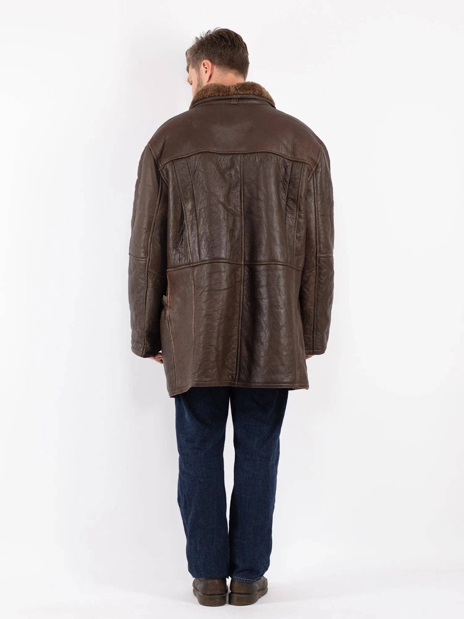 Vintage 90's Men Sheepskin Coat in Brown