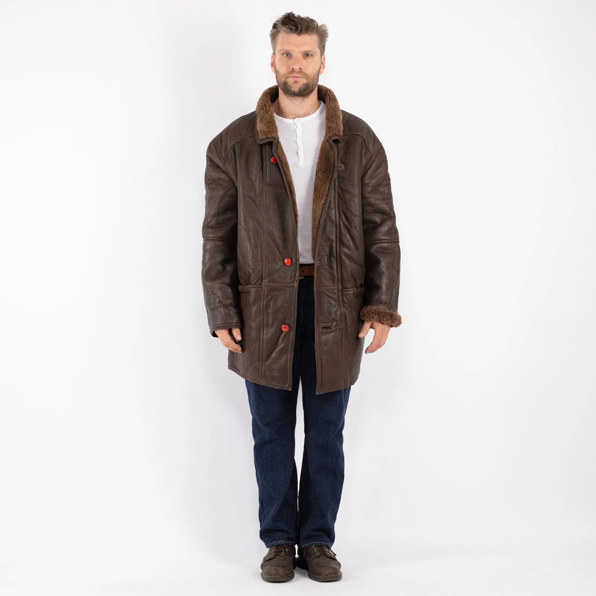 Vintage 90's Men Sheepskin Coat in Brown