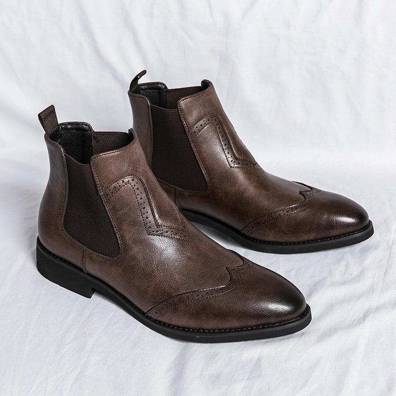 Vintage Classic Luxury Leather Men's Ankle Boots - Chelsea Casual Shoes (RM400)