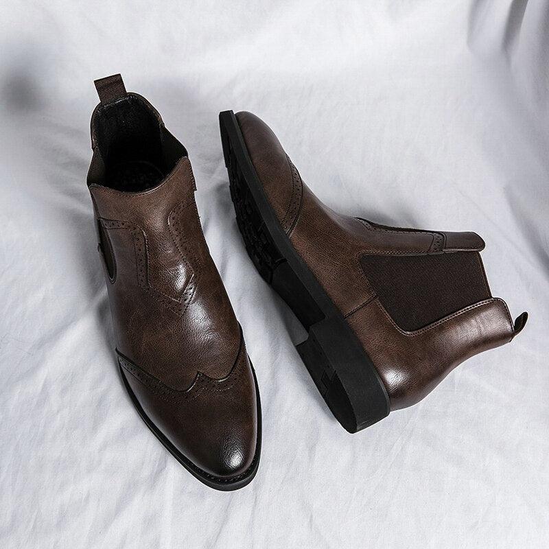 Vintage Classic Luxury Leather Men's Ankle Boots - Chelsea Casual Shoes (RM400)