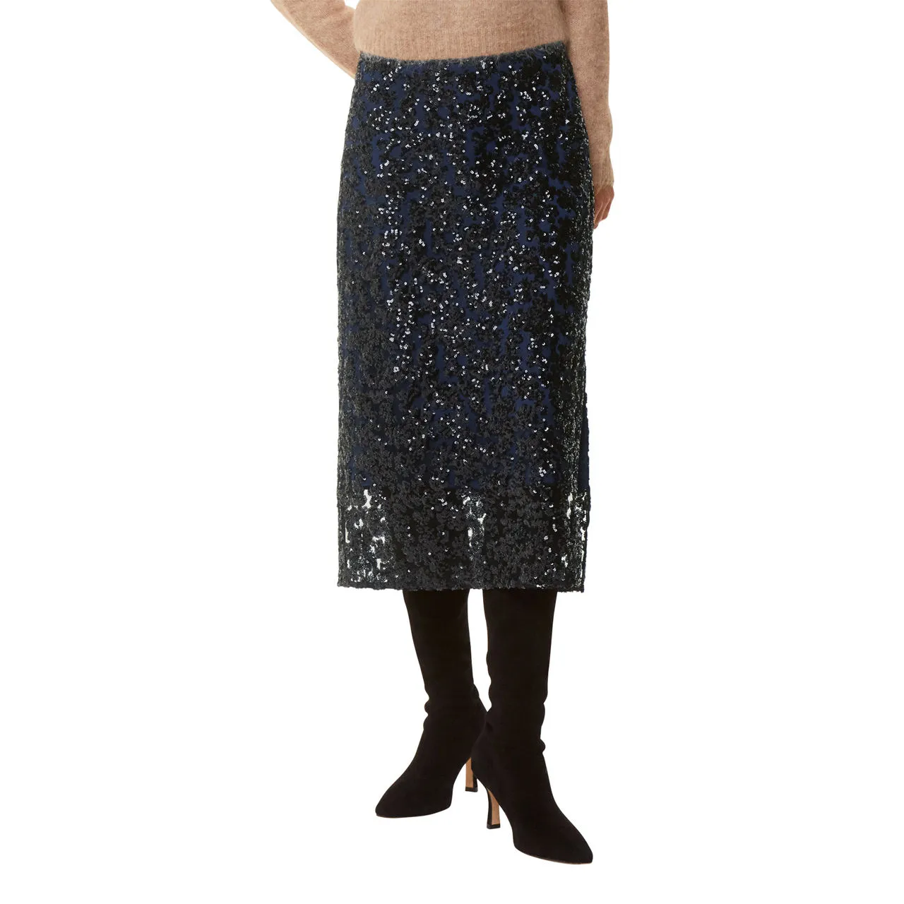 WHISTLES Floral Sequin Skirt - Black