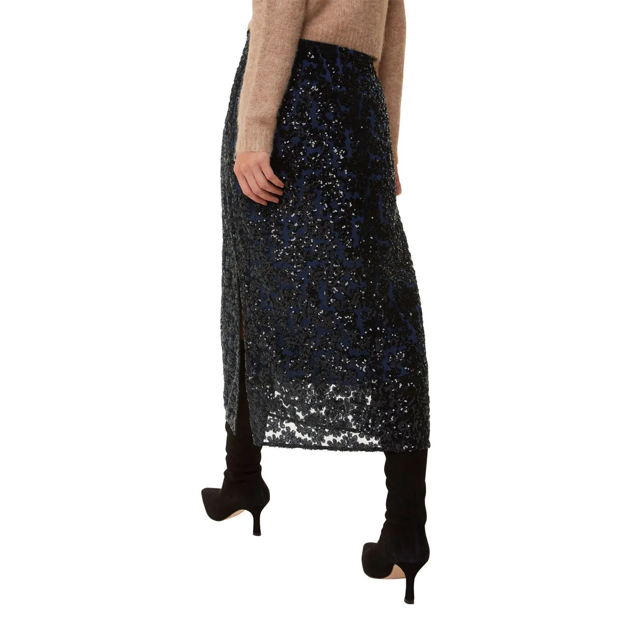 WHISTLES Floral Sequin Skirt - Black