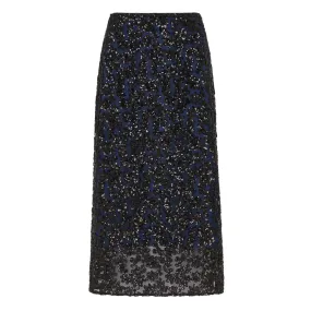 WHISTLES Floral Sequin Skirt - Black