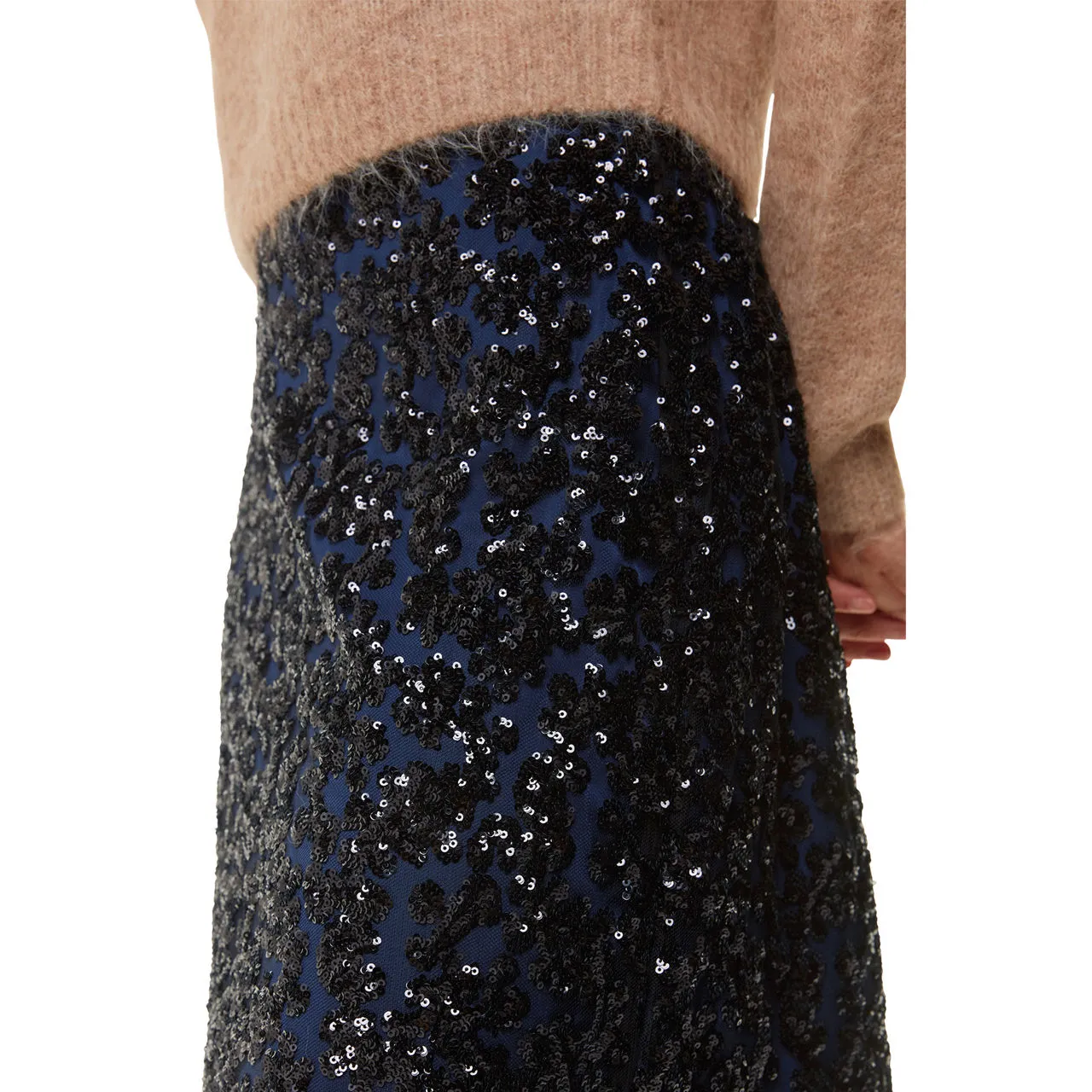 WHISTLES Floral Sequin Skirt - Black