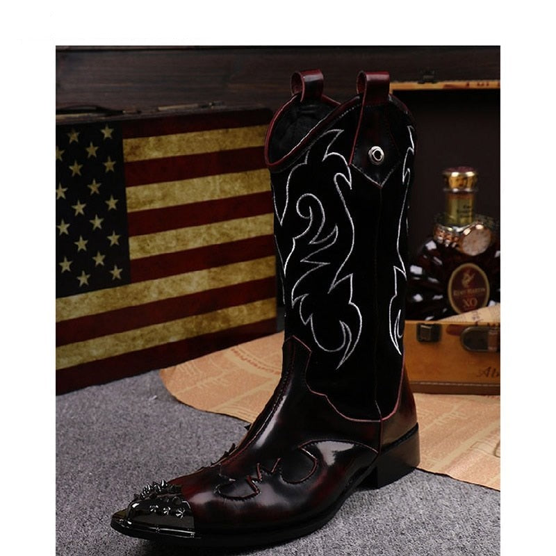 Winter Rock Style Men's Embroidered Flowers Retro Casual Motorcycle Boots