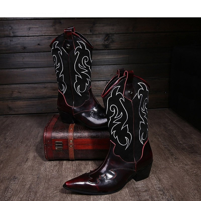 Winter Rock Style Men's Embroidered Flowers Retro Casual Motorcycle Boots