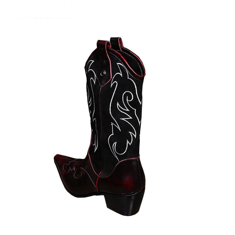 Winter Rock Style Men's Embroidered Flowers Retro Casual Motorcycle Boots