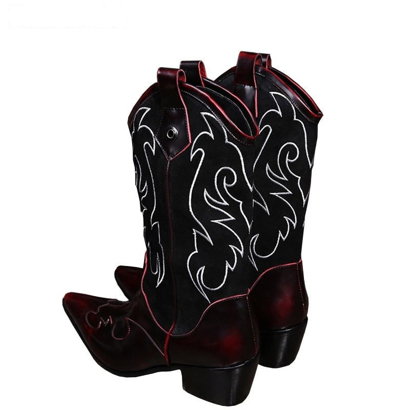 Winter Rock Style Men's Embroidered Flowers Retro Casual Motorcycle Boots