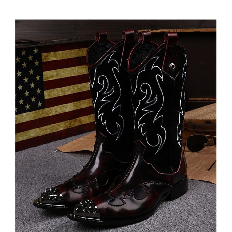 Winter Rock Style Men's Embroidered Flowers Retro Casual Motorcycle Boots