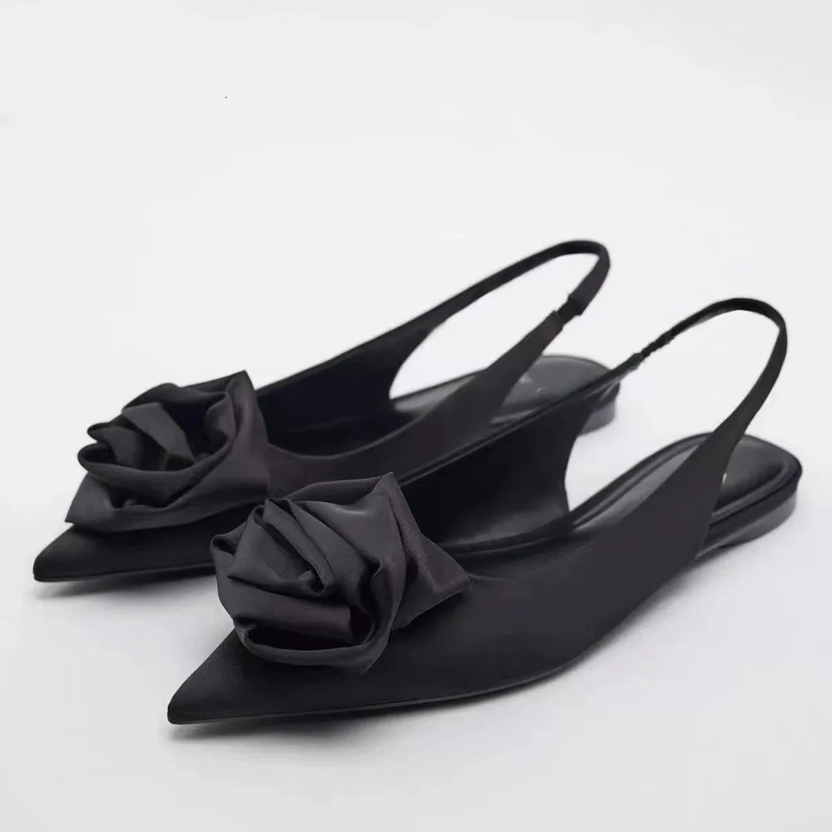 Woman Pointed Leather Flats Shoes Black Casual Slingbacks Shallow Mouth Single Shoes Women Ballet shoes Sandals