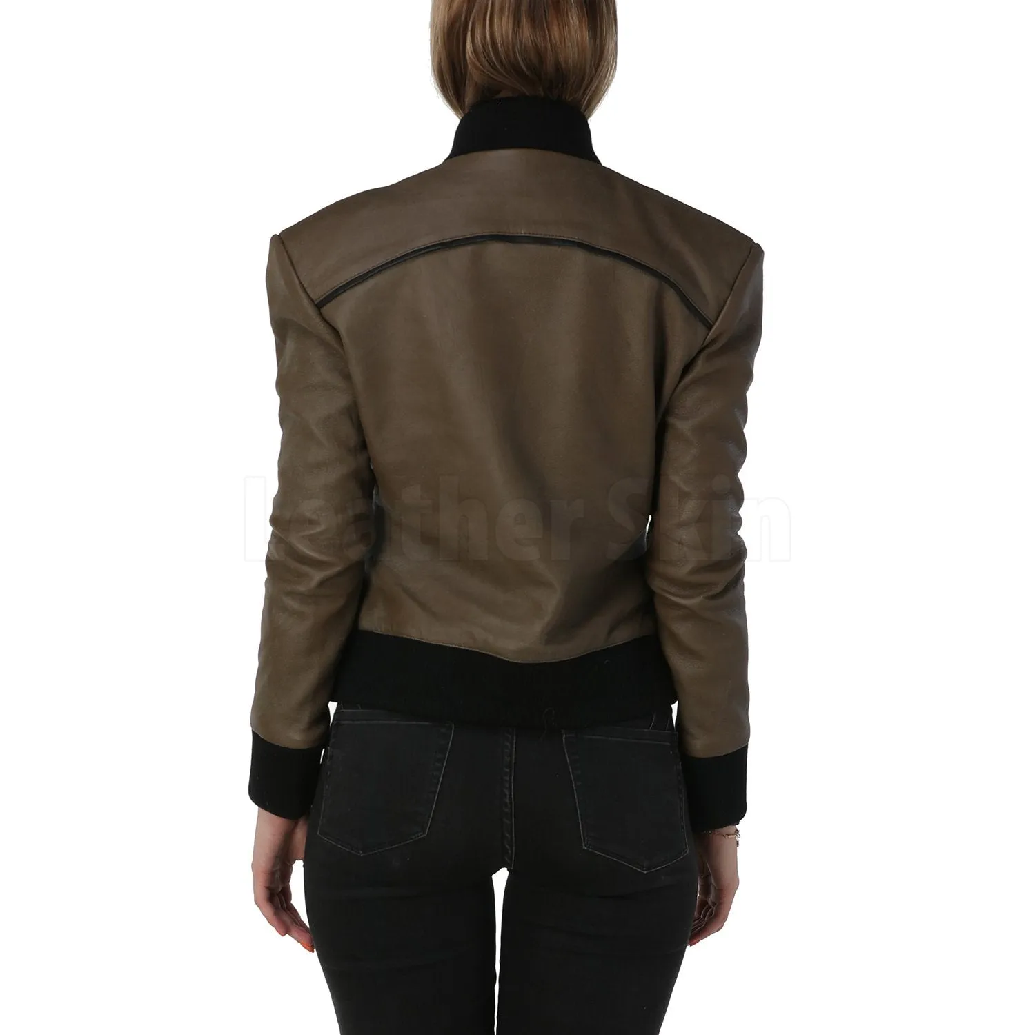 Women Army Green Leather Jacket - Leather Skin Shop