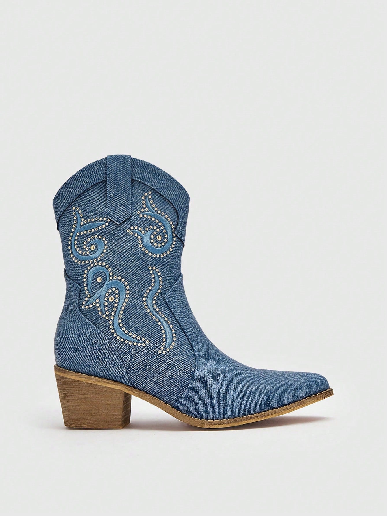 Women Embroidery Detail Outdoor Chunky Heeled Fashion Boots, Fashionable Western Boots For