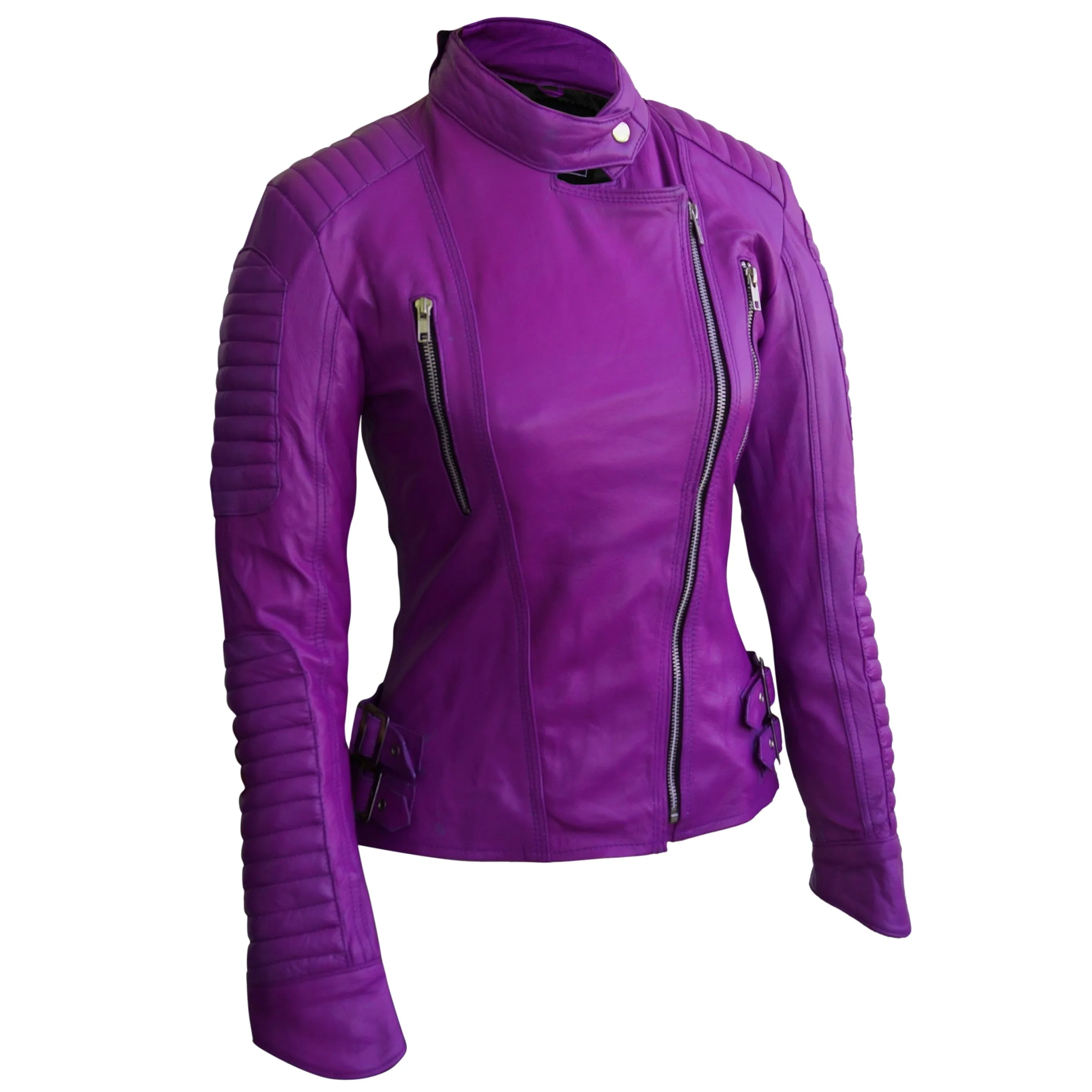 Women Purple Brando Leather Jacket - Leather Skin Shop