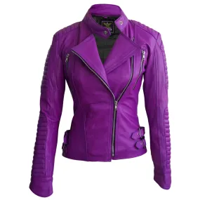 Women Purple Brando Leather Jacket - Leather Skin Shop