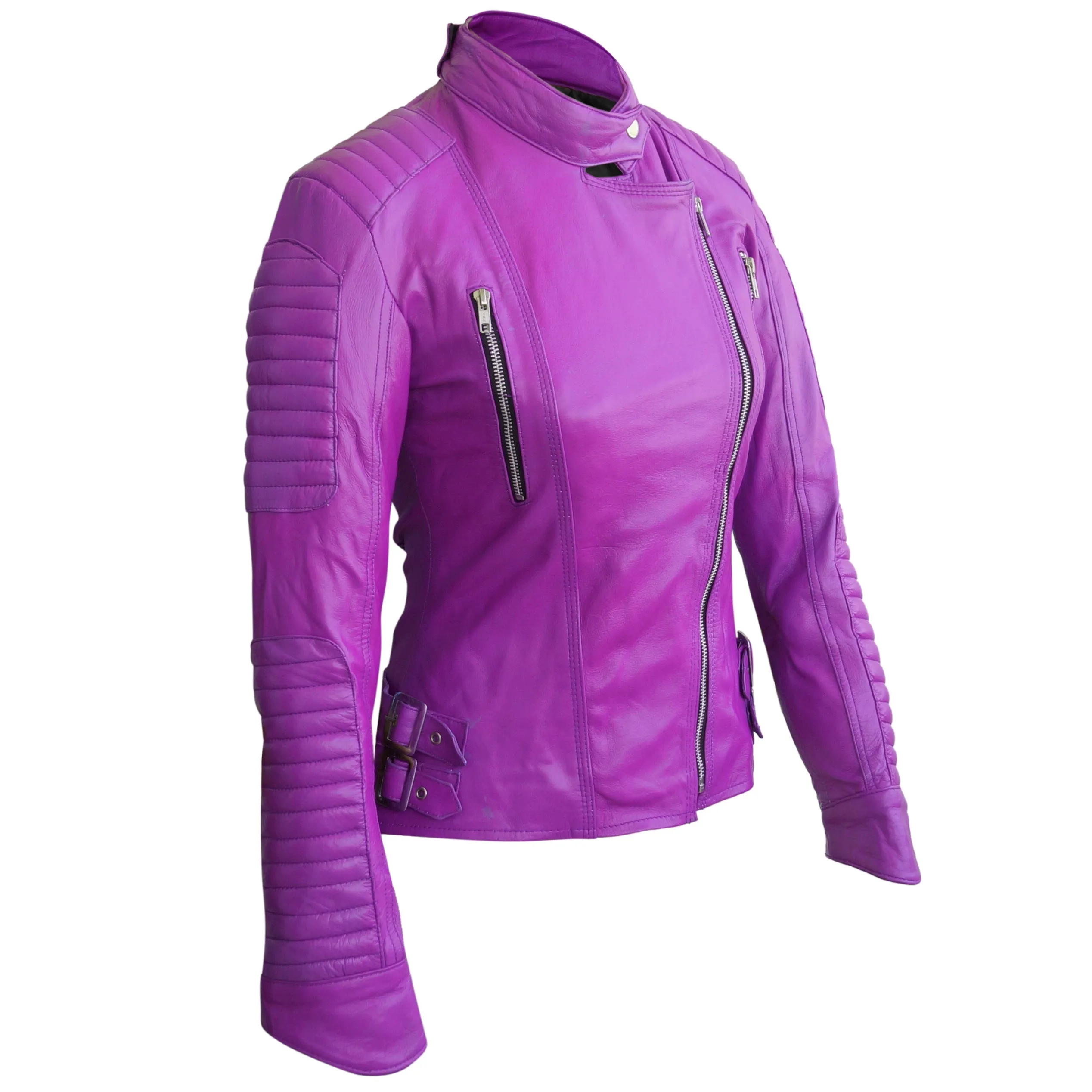 Women Purple Brando Leather Jacket - Leather Skin Shop