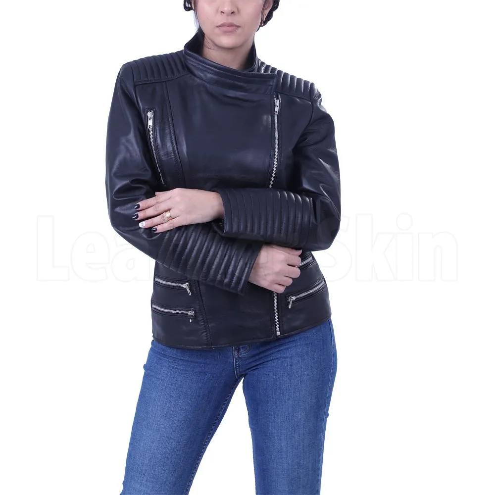 Women’s Black Brando leather jacket - Leather Skin Shop