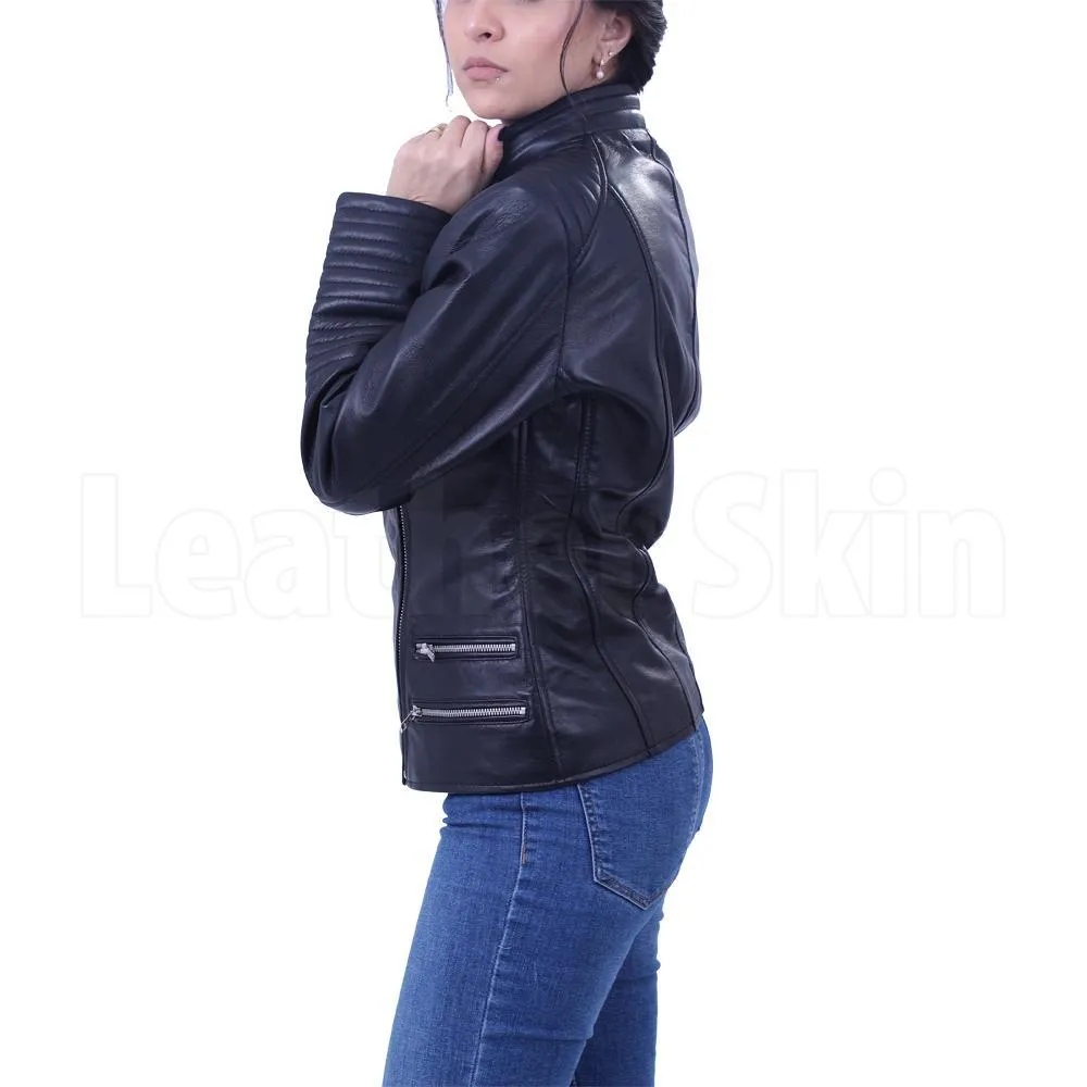 Women’s Black Brando leather jacket - Leather Skin Shop