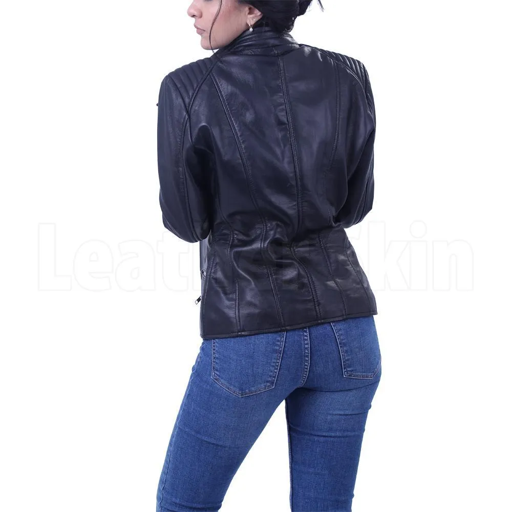 Women’s Black Brando leather jacket - Leather Skin Shop