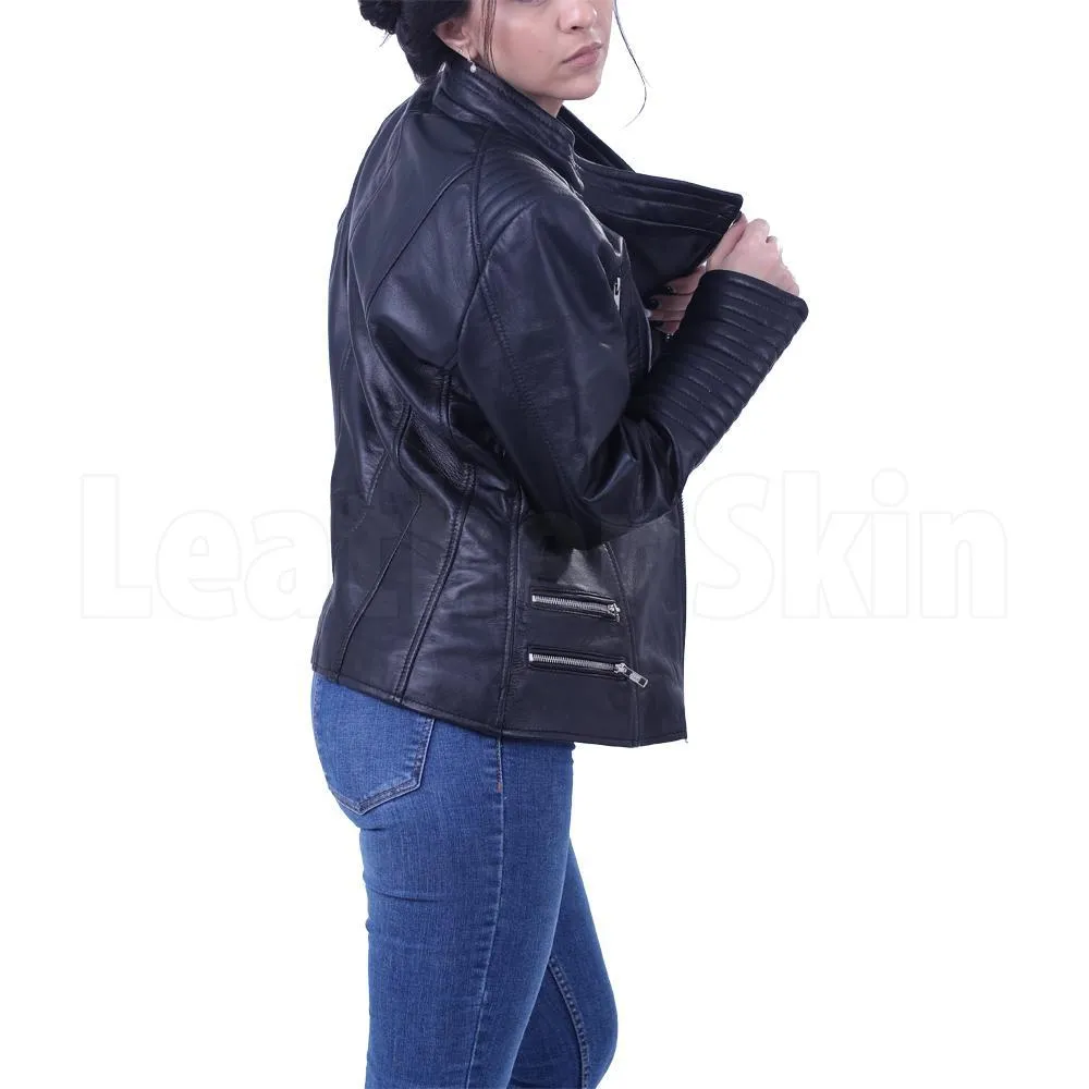 Women’s Black Brando leather jacket - Leather Skin Shop