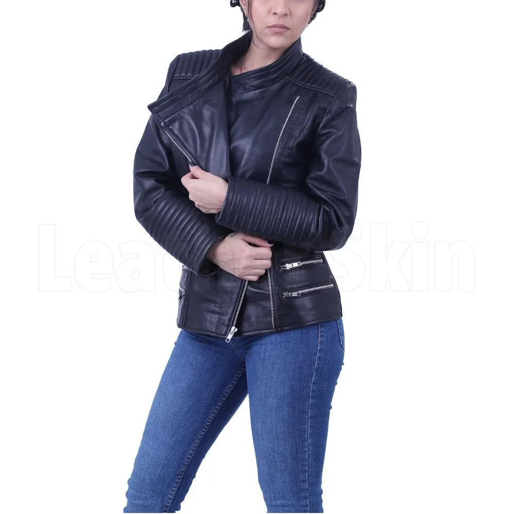 Women’s Black Brando leather jacket - Leather Skin Shop