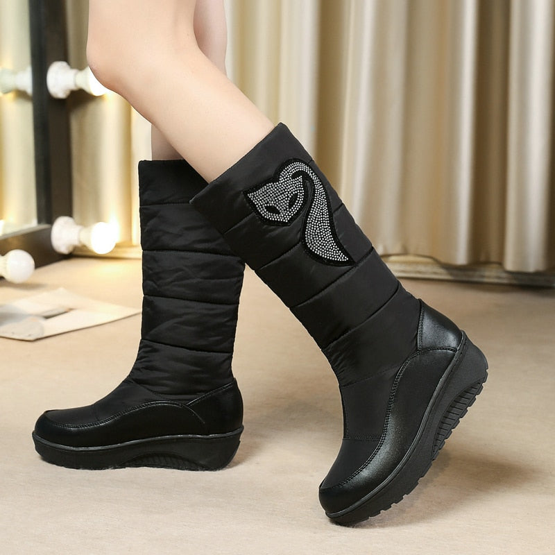 Women's Cozy Snow Warm Thick Sole Round Toe Mid Calf Flat Boots