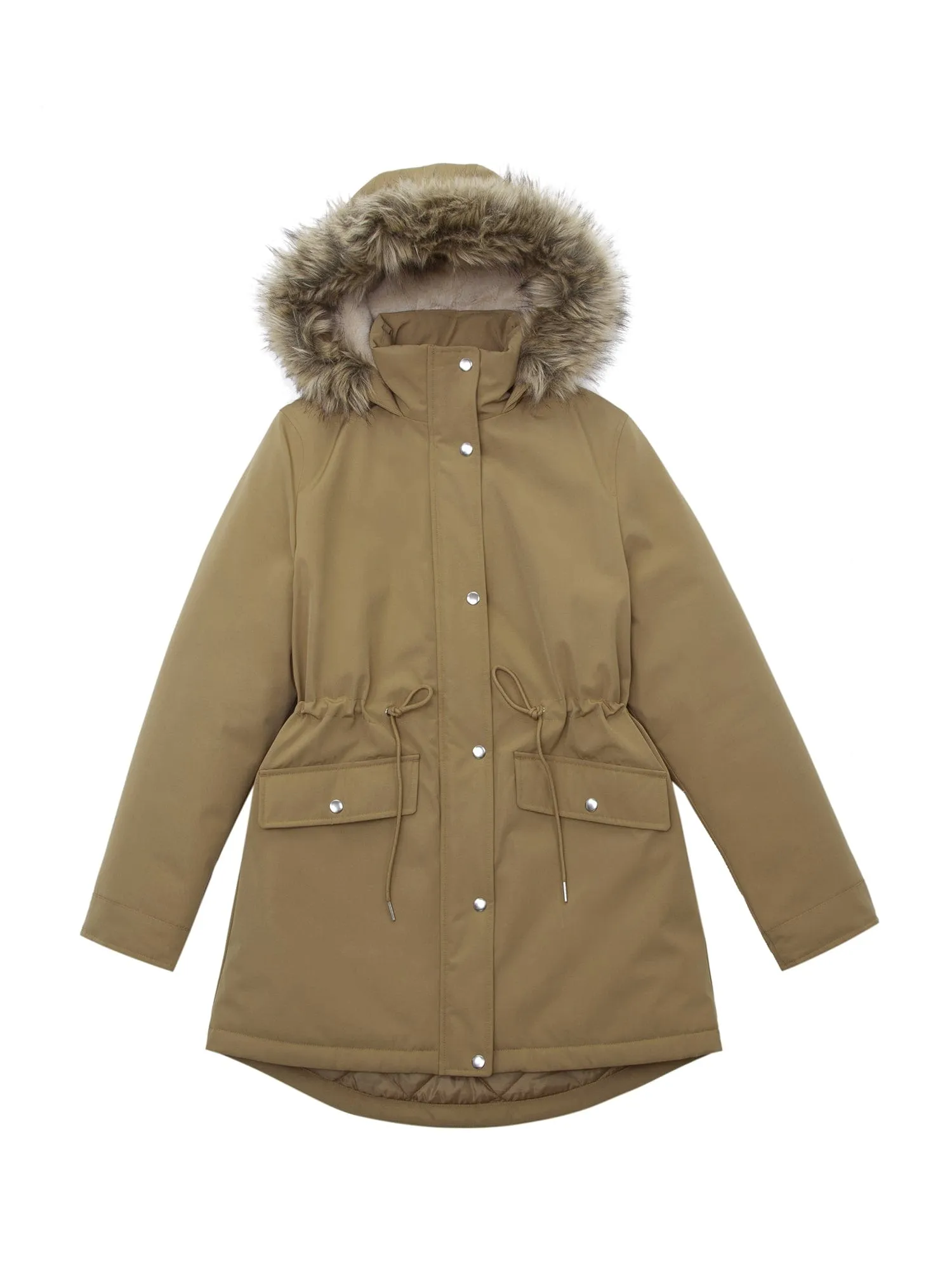 Women's Lightweight Parka Jacket with Faux Fur Hood