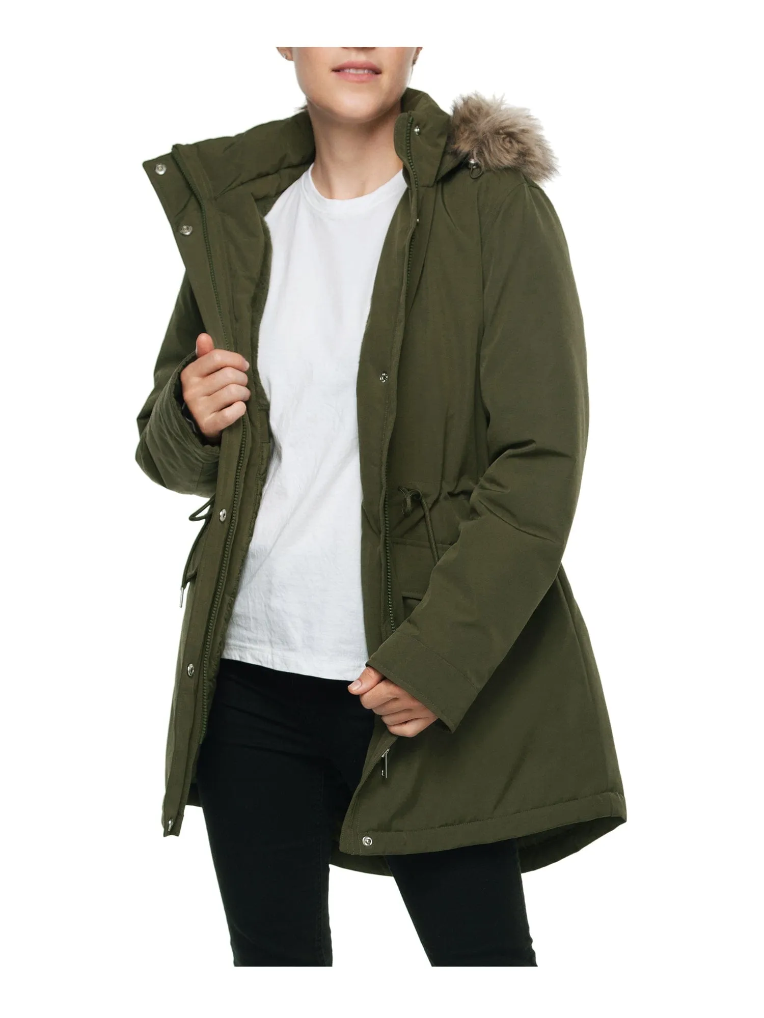 Women's Lightweight Parka Jacket with Faux Fur Hood