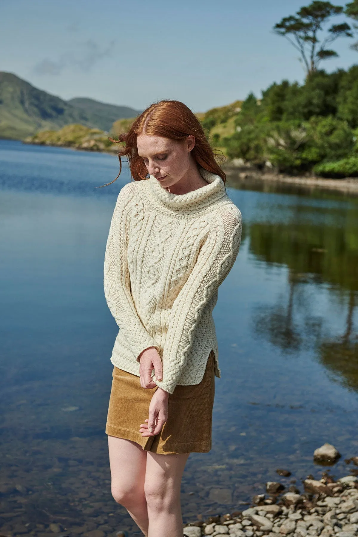 Women's Merino Wool Cowl Neck Sweater in Cream