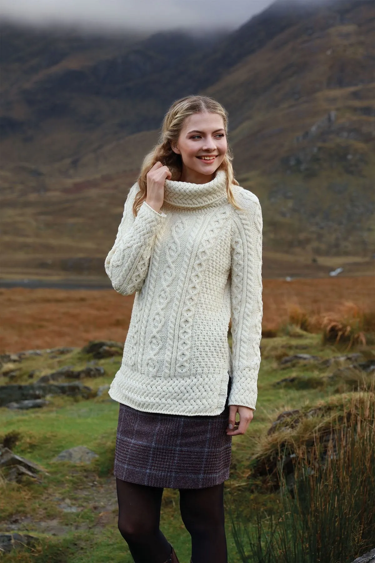 Women's Merino Wool Cowl Neck Sweater in Cream