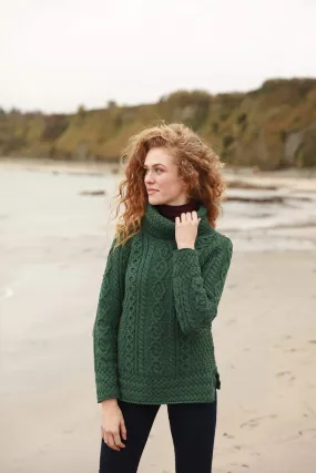 Women's Merino Wool Cowl Neck Sweater in Green