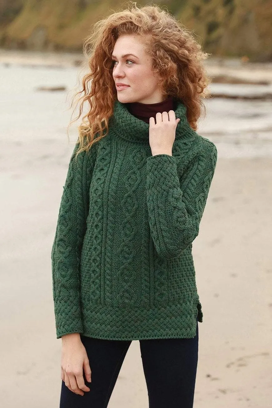 Women's Merino Wool Cowl Neck Sweater in Green