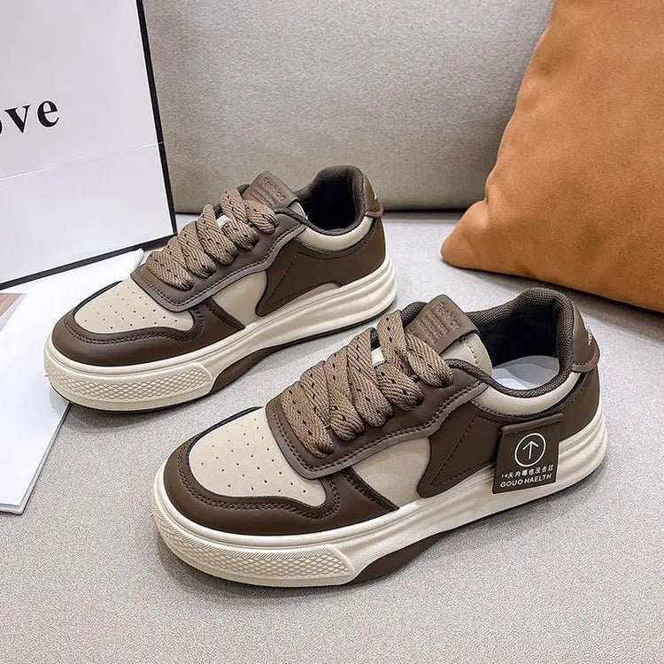 Women's Sneakers Board Shoes Bottom Khaki Black White Color Matching Fashion Women's Shoes Casual Sports Shoes