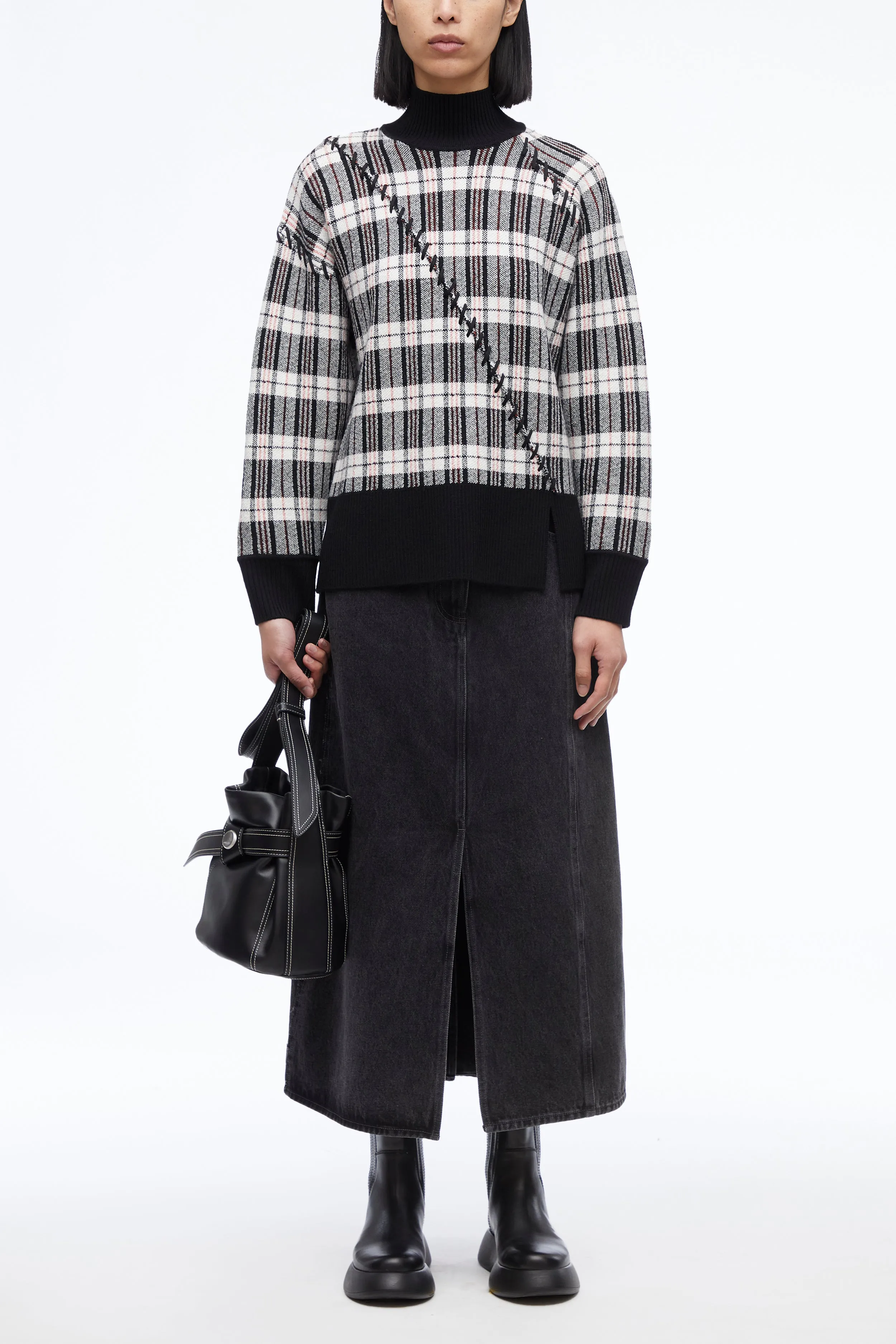 Wool Plaid Jacquard Oversized Sweater