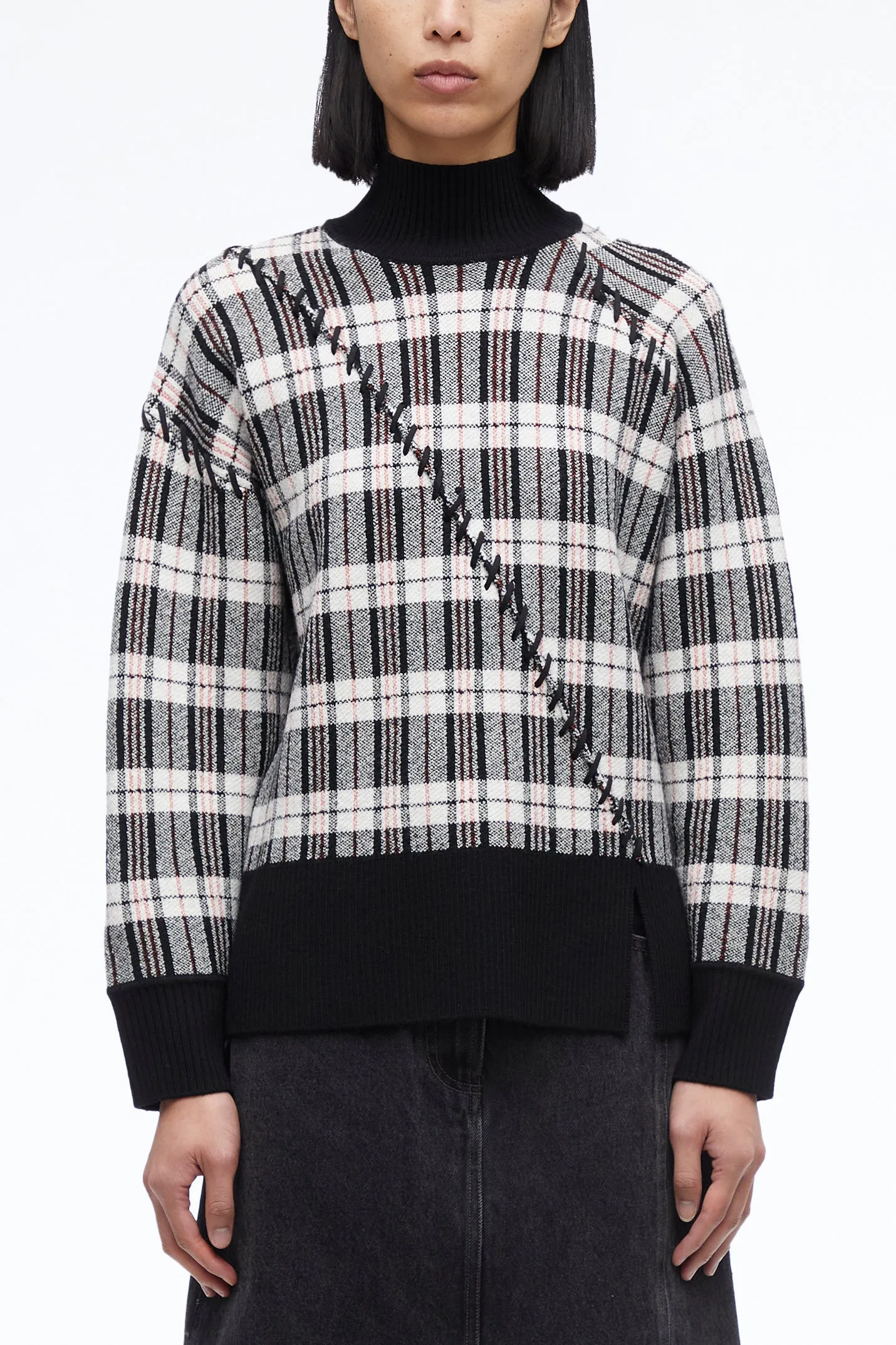 Wool Plaid Jacquard Oversized Sweater