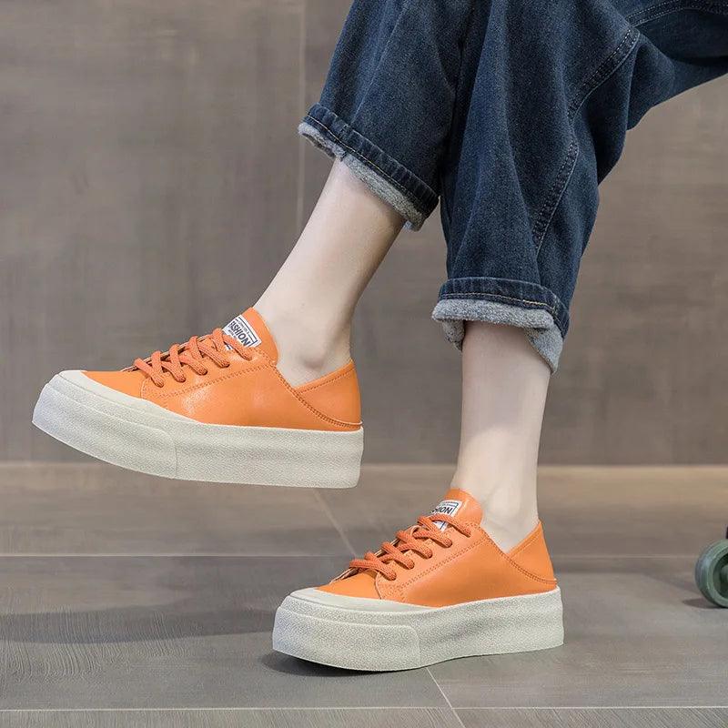 Y174 Women's Casual Shoes - Leather Vulcanized Platform Sneakers