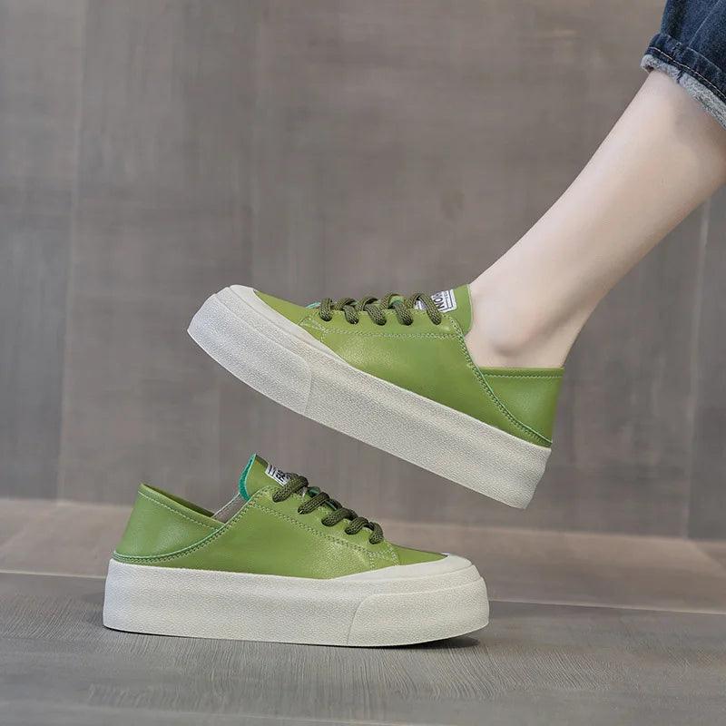 Y174 Women's Casual Shoes - Leather Vulcanized Platform Sneakers