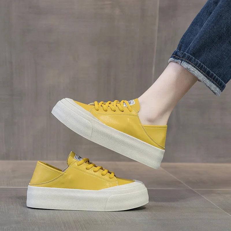 Y174 Women's Casual Shoes - Leather Vulcanized Platform Sneakers