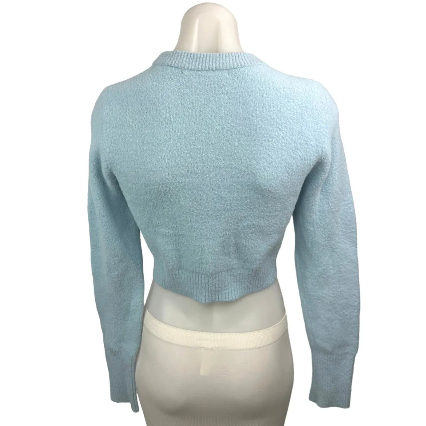 Zara Blue Knit Crew Neck Long Sleeve Cozy Cropped Pullover Sweater Top Size M